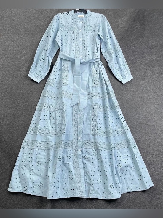 Sezane Dresses & Skirts - Sezane Romina Eyelet Embroidered Linen Blend Maxi Dress – Sky Blue